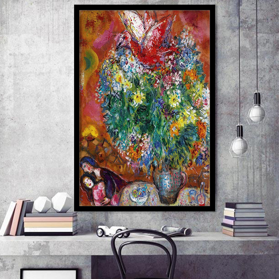 Marc Chagall Flowers And Lovers (1960) Art Painting Exhibition,Framed Art Prints Wall Decor, Picture Framed