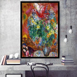 Marc Chagall Flowers And Lovers (1960) Art Painting Exhibition,Framed Art Prints Wall Decor, Picture Framed