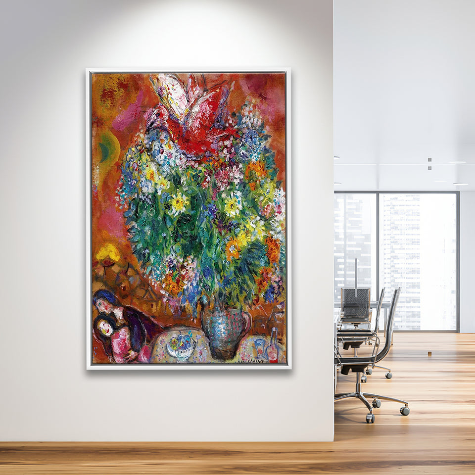 Marc Chagall Flowers And Lovers (1960) Canvas Art Painting Exhibition,Framed Canvas Prints Wall Art Decor, Floating Frame