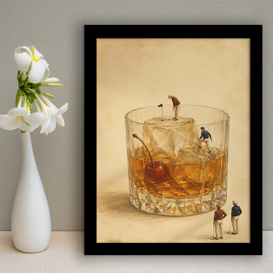 Martini Pool, Tiny Swimmers Cocktail Wall Art, Retro Olive Print, Framed Art Print, Fine Art Wall Decor