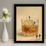 Martini Pool, Tiny Swimmers Cocktail Wall Art, Retro Olive Print, Framed Art Print, Fine Art Wall Decor