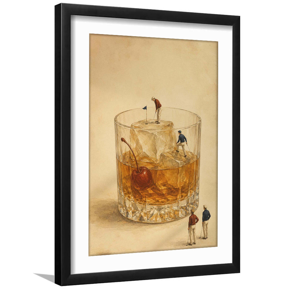 Martini Pool, Tiny Swimmers Cocktail Wall Art, Retro Olive Print, Framed Art Print White Border