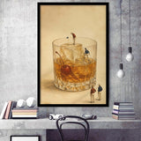 Martini Pool, Tiny Swimmers Cocktail Wall Art, Retro Olive Print, Framed Art Print, Fine Art Wall Decor