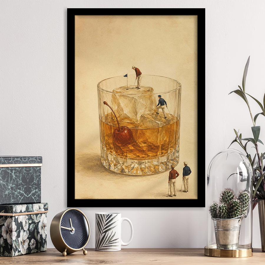 Martini Pool, Tiny Swimmers Cocktail Wall Art, Retro Olive Print, Framed Art Print, Fine Art Wall Decor
