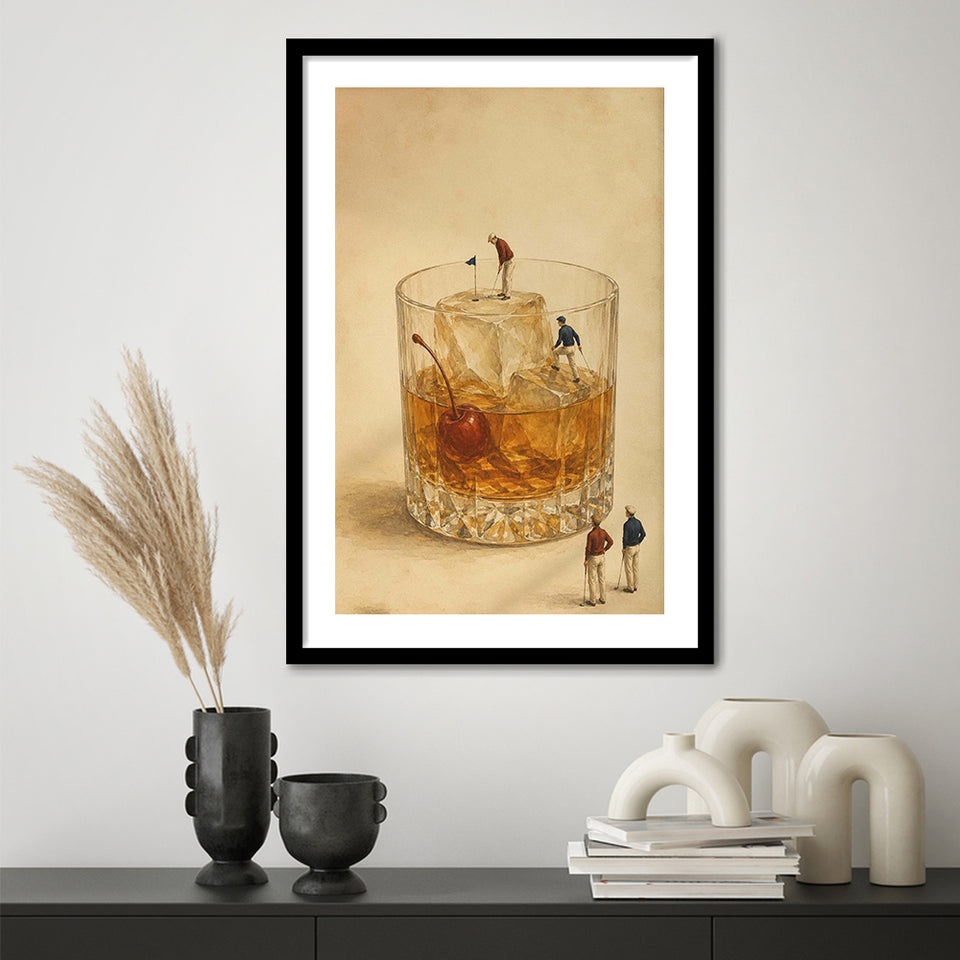 Martini Pool, Tiny Swimmers Cocktail Wall Art, Retro Olive Print, Framed Art Print White Border