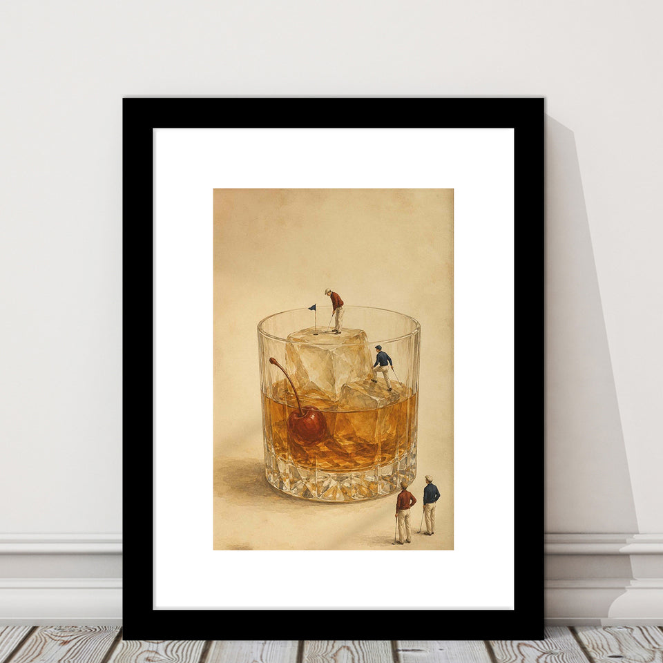 Martini Pool, Tiny Swimmers Cocktail Wall Art, Retro Olive Print, Framed Art Print White Border