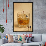 Martini Pool, Tiny Swimmers Cocktail Wall Art, Retro Olive Print, Framed Art Print, Fine Art Wall Decor