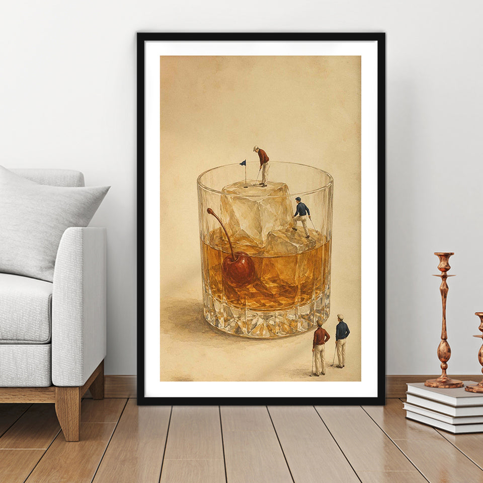Martini Pool, Tiny Swimmers Cocktail Wall Art, Retro Olive Print, Framed Art Print White Border