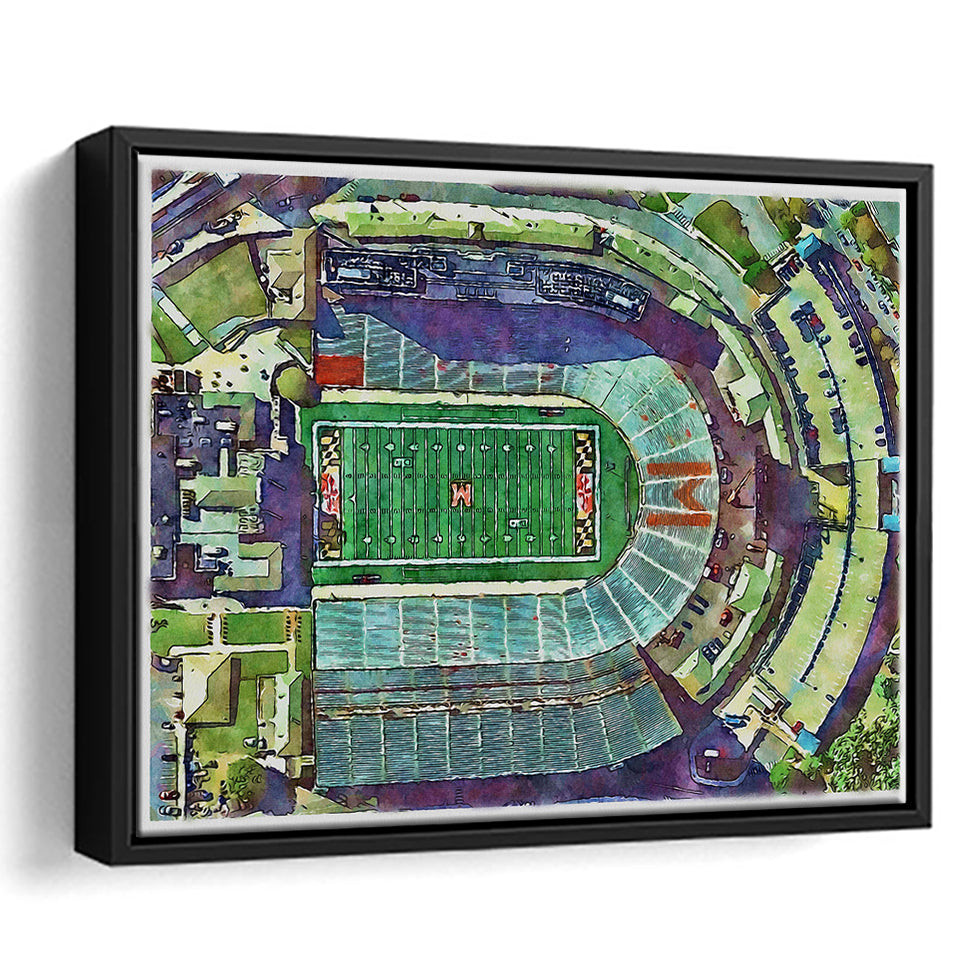 Maryland Stadium WaterColor Framed Canvas Prints, College Park Maryland Watercolor, Stadium Art Gifts, Floating Frame