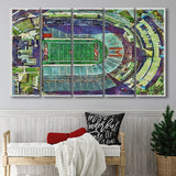 Maryland Stadium WaterColor 5 Panels B Mixed Canvas Prints, Extra Large, College Park Maryland Watercolor