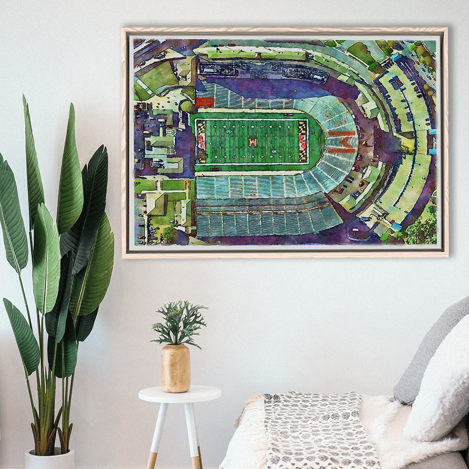 Maryland Stadium WaterColor Framed Canvas Prints, College Park Maryland Watercolor, Stadium Art Gifts, Floating Frame