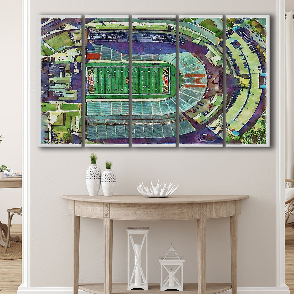 Maryland Stadium WaterColor 5 Panels B Mixed Canvas Prints, Extra Large, College Park Maryland Watercolor