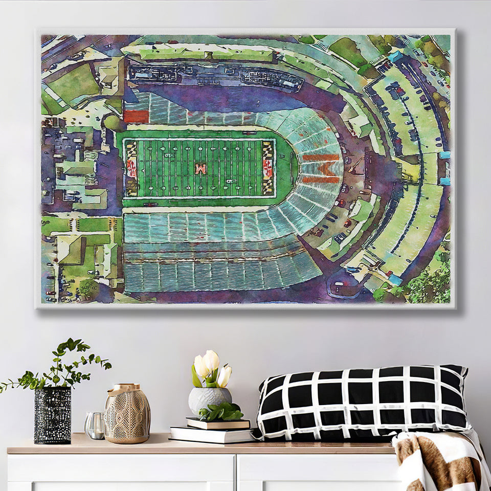 Maryland Stadium WaterColor Canvas Prints, College Park Maryland Watercolor, Stadium Art Gifts