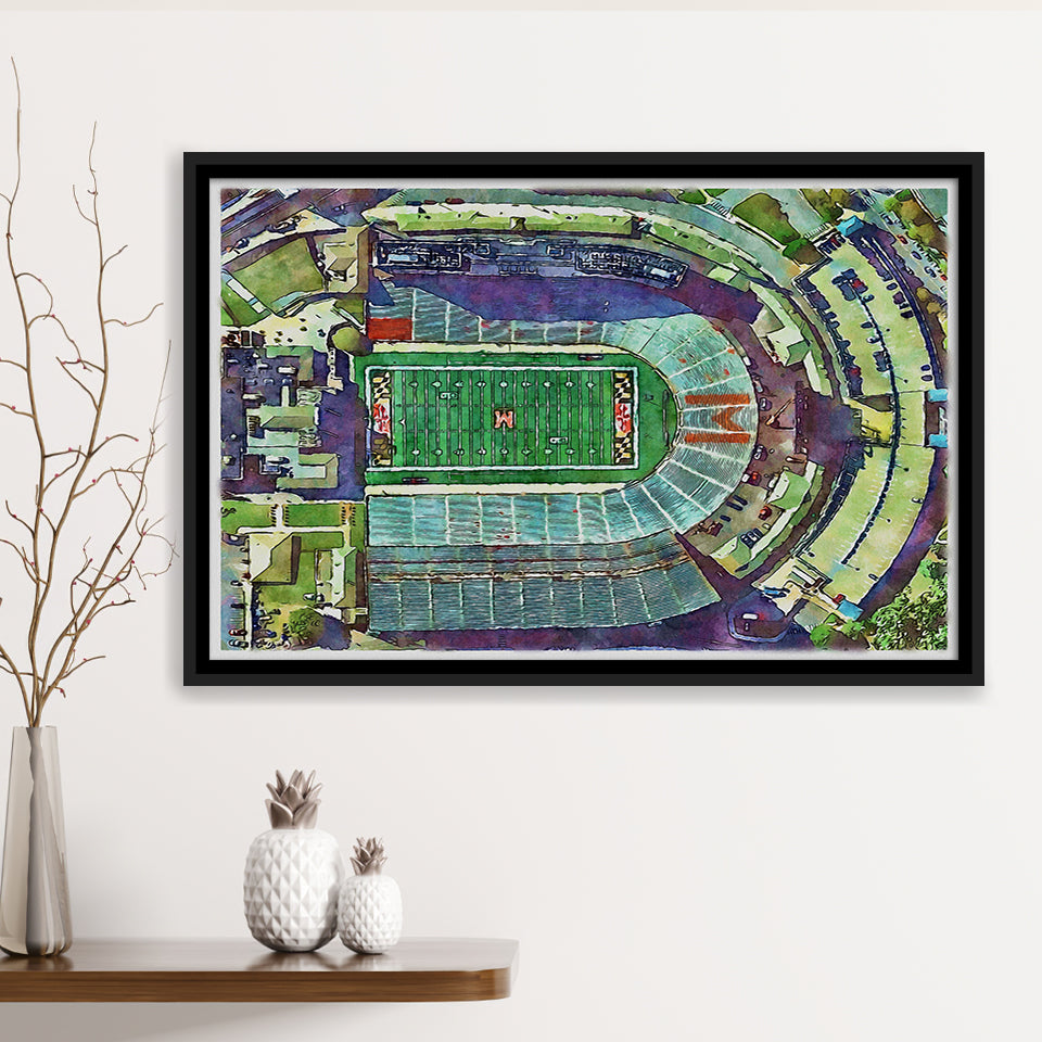 Maryland Stadium WaterColor Framed Canvas Prints, College Park Maryland Watercolor, Stadium Art Gifts, Floating Frame
