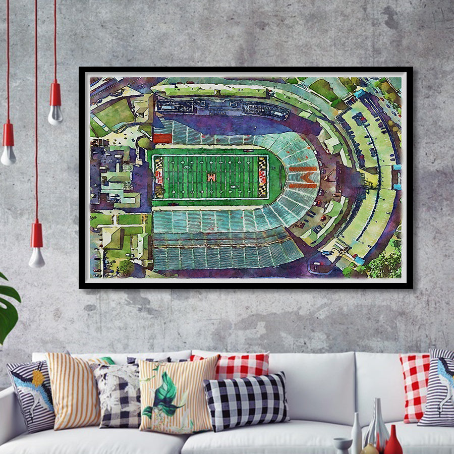 Maryland Stadium WaterColor Framed Art Prints, College Park Maryland Watercolor, Stadium Art Gifts
