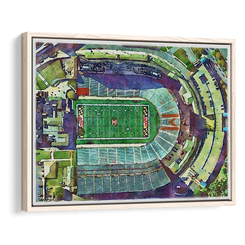 Maryland Stadium WaterColor Framed Canvas Prints, College Park Maryland Watercolor, Stadium Art Gifts, Floating Frame
