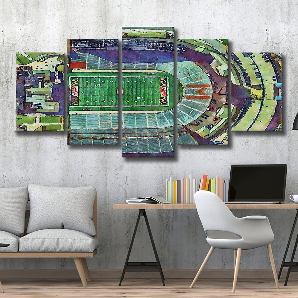 Maryland Stadium WaterColor 5 Panels Mix Canvas Prints, College Park Maryland Watercolor, Large Stadium Canvas