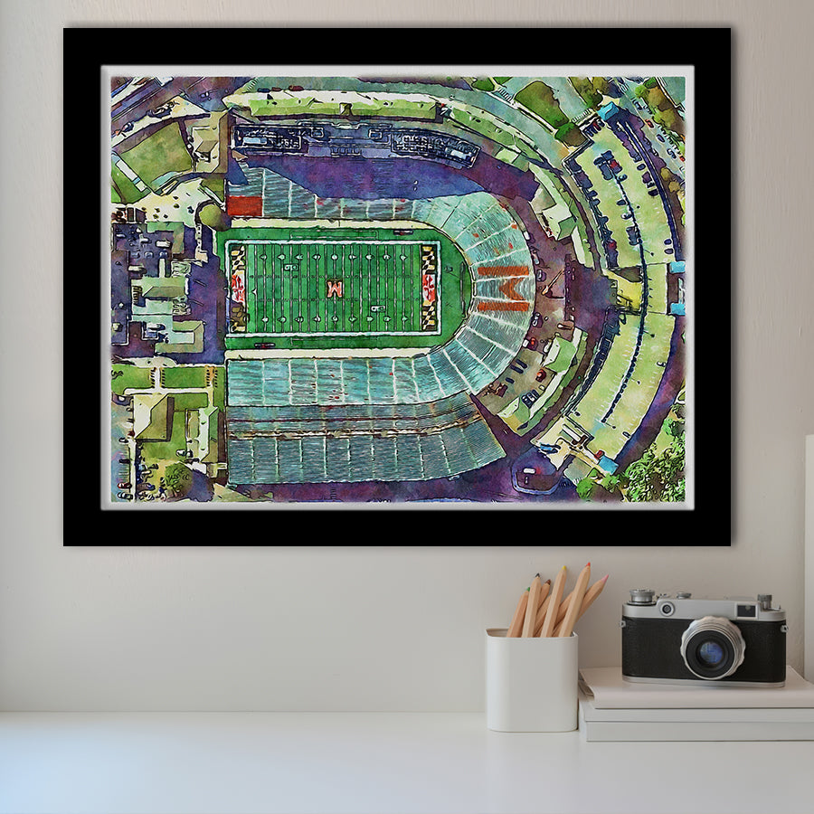 Maryland Stadium WaterColor Framed Art Prints, College Park Maryland Watercolor, Stadium Art Gifts