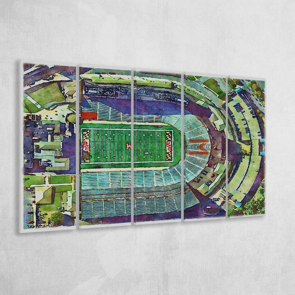 Maryland Stadium WaterColor 5 Panels B Mixed Canvas Prints, Extra Large, College Park Maryland Watercolor
