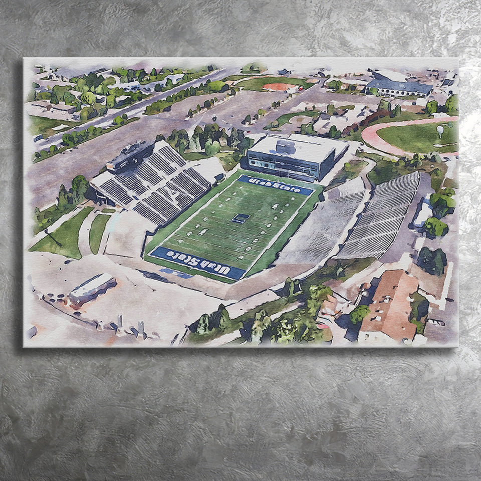 Maverik Stadium WaterColor Canvas Prints, Logan Utah Watercolor, Stadium Art Gifts