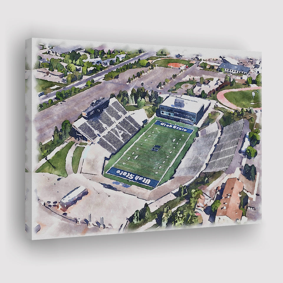 Maverik Stadium WaterColor Canvas Prints, Logan Utah Watercolor, Stadium Art Gifts