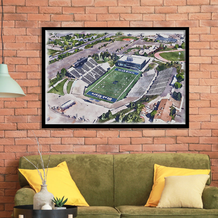 Maverik Stadium WaterColor Framed Art Prints, Logan Utah Watercolor, Stadium Art Gifts