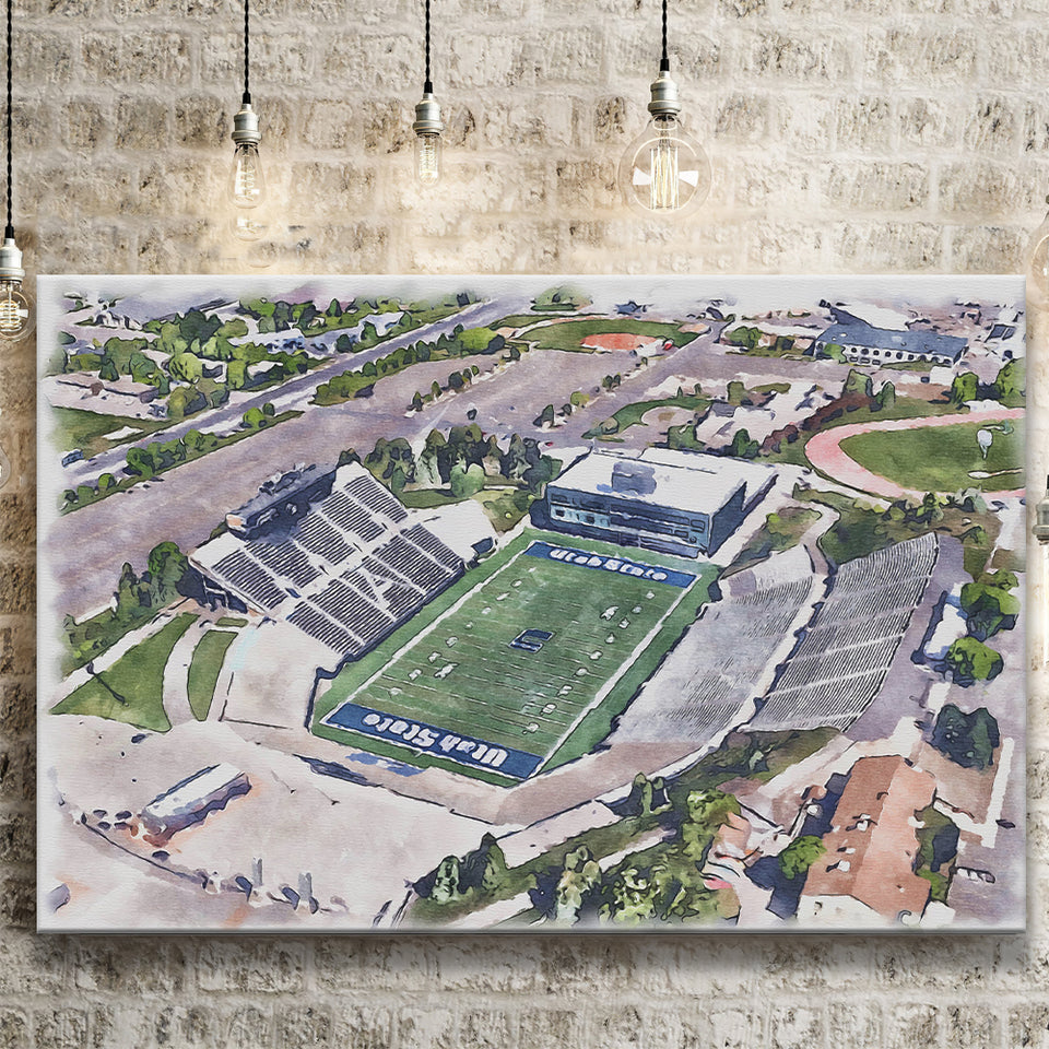 Maverik Stadium WaterColor Canvas Prints, Logan Utah Watercolor, Stadium Art Gifts