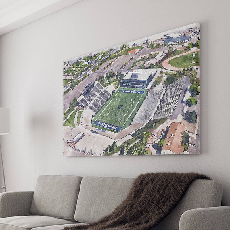 Maverik Stadium WaterColor Canvas Prints, Logan Utah Watercolor, Stadium Art Gifts