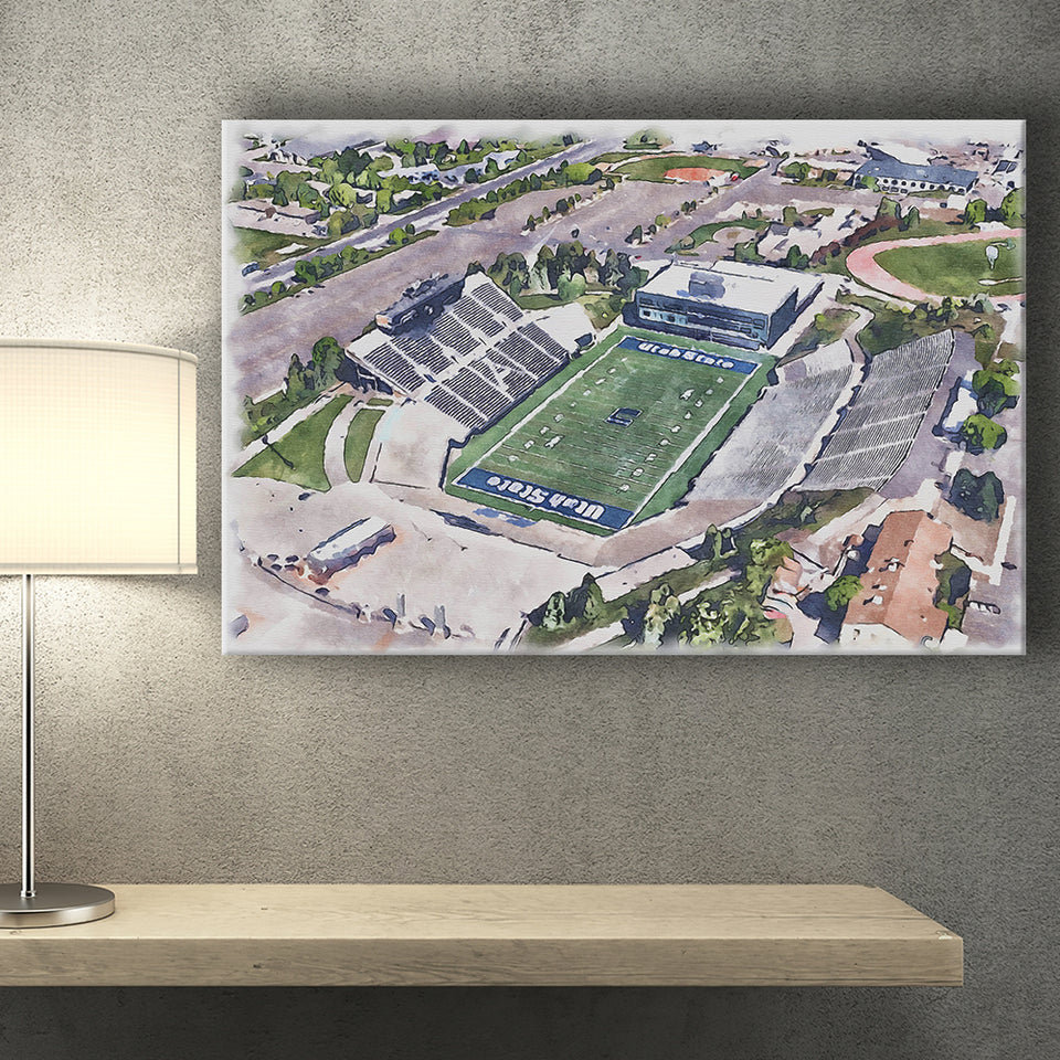 Maverik Stadium WaterColor Canvas Prints, Logan Utah Watercolor, Stadium Art Gifts