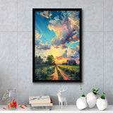 Melancholy Pastel Lemon Clouds in Sunset Garden, Framed Canvas Prints Wall Art Decor, Floating Frame