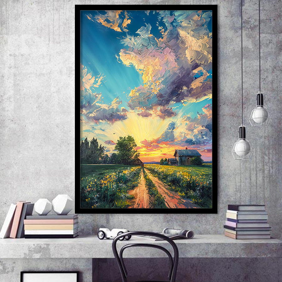 Melancholy Pastel Lemon Clouds in Sunset Garden, Framed Art Prints Wall Art Decor, Framed Picture Print