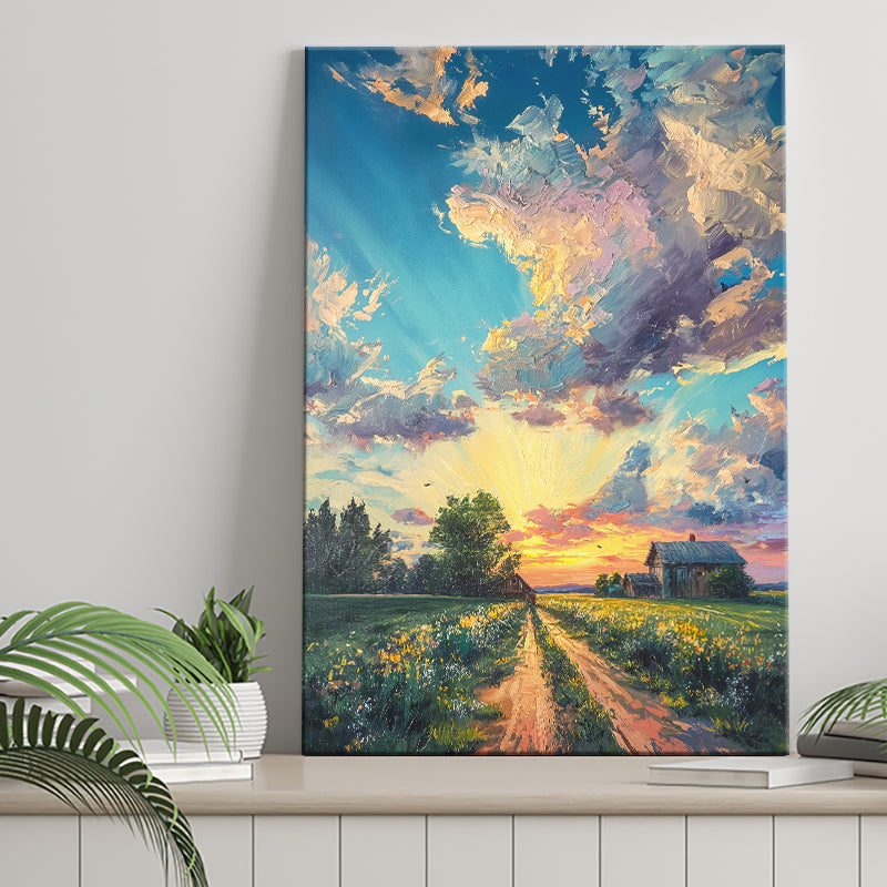 Melancholy Pastel Lemon Clouds in Sunset Garden, Canvas Prints Wall Art Decor, Painting Canvas