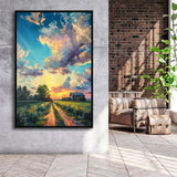 Melancholy Pastel Lemon Clouds in Sunset Garden, Framed Canvas Prints Wall Art Decor, Floating Frame