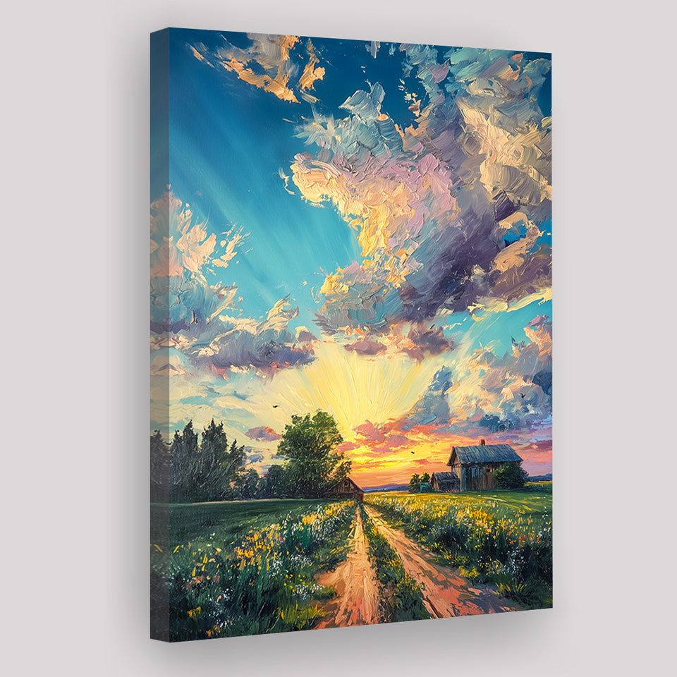 Melancholy Pastel Lemon Clouds in Sunset Garden, Canvas Prints Wall Art Decor, Painting Canvas