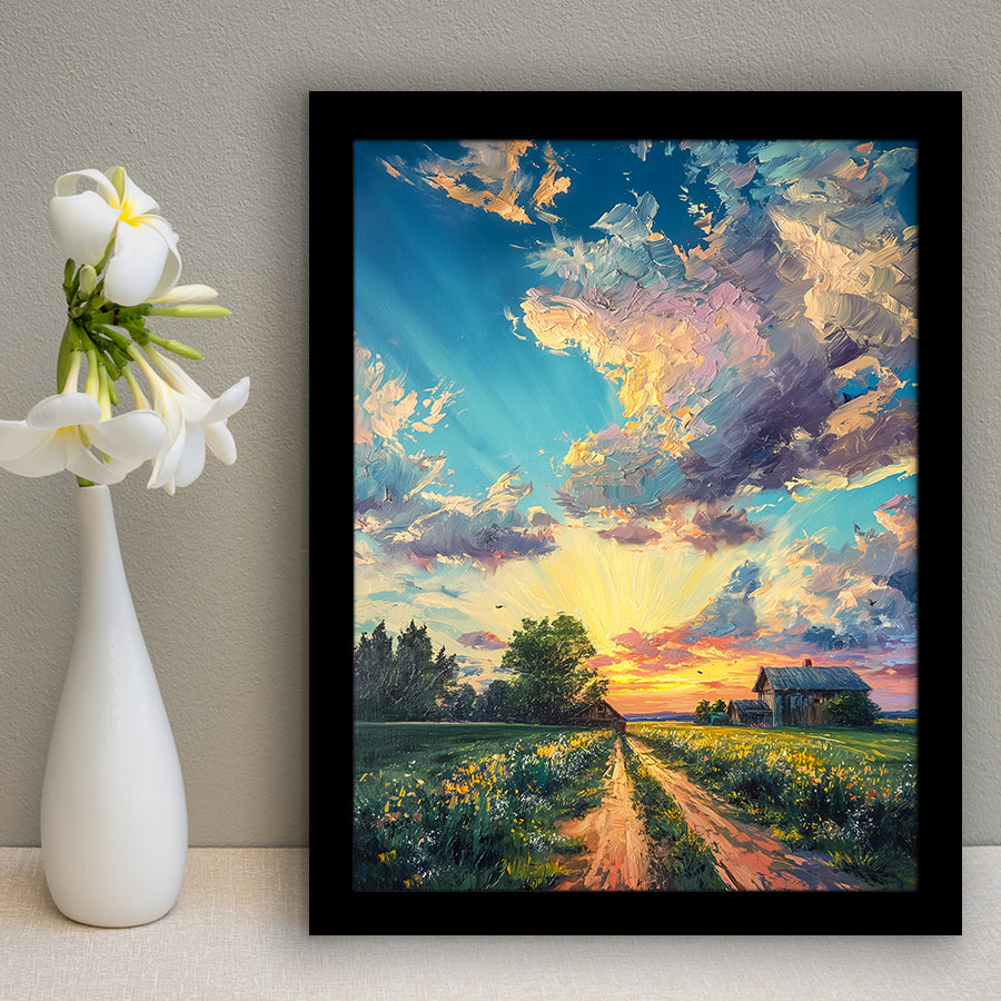 Melancholy Pastel Lemon Clouds in Sunset Garden, Framed Art Prints Wall Art Decor, Framed Picture Print
