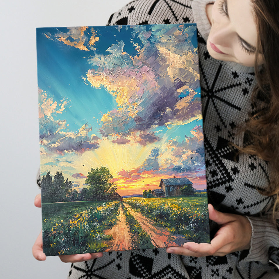 Melancholy Pastel Lemon Clouds in Sunset Garden, Canvas Prints Wall Art Decor, Painting Canvas