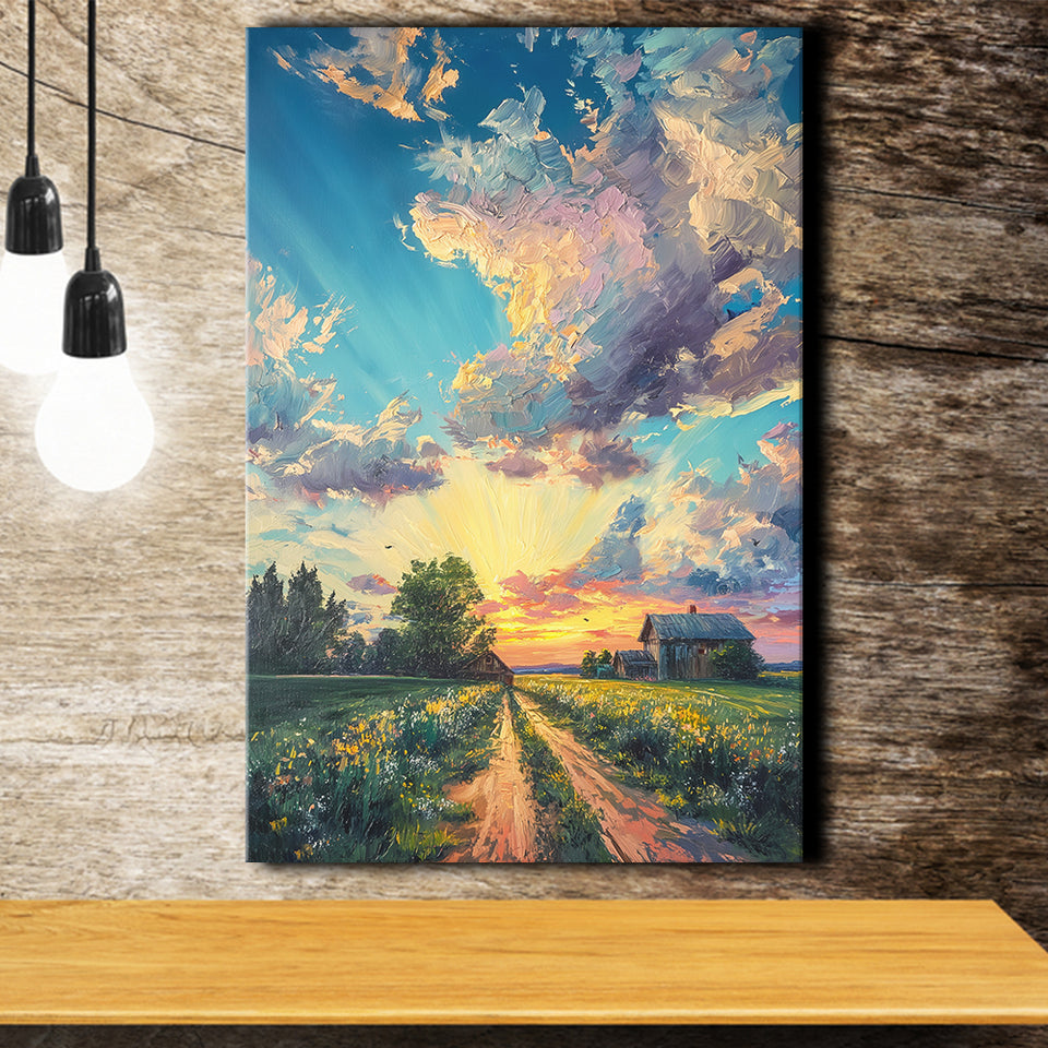 Melancholy Pastel Lemon Clouds in Sunset Garden, Canvas Prints Wall Art Decor, Painting Canvas