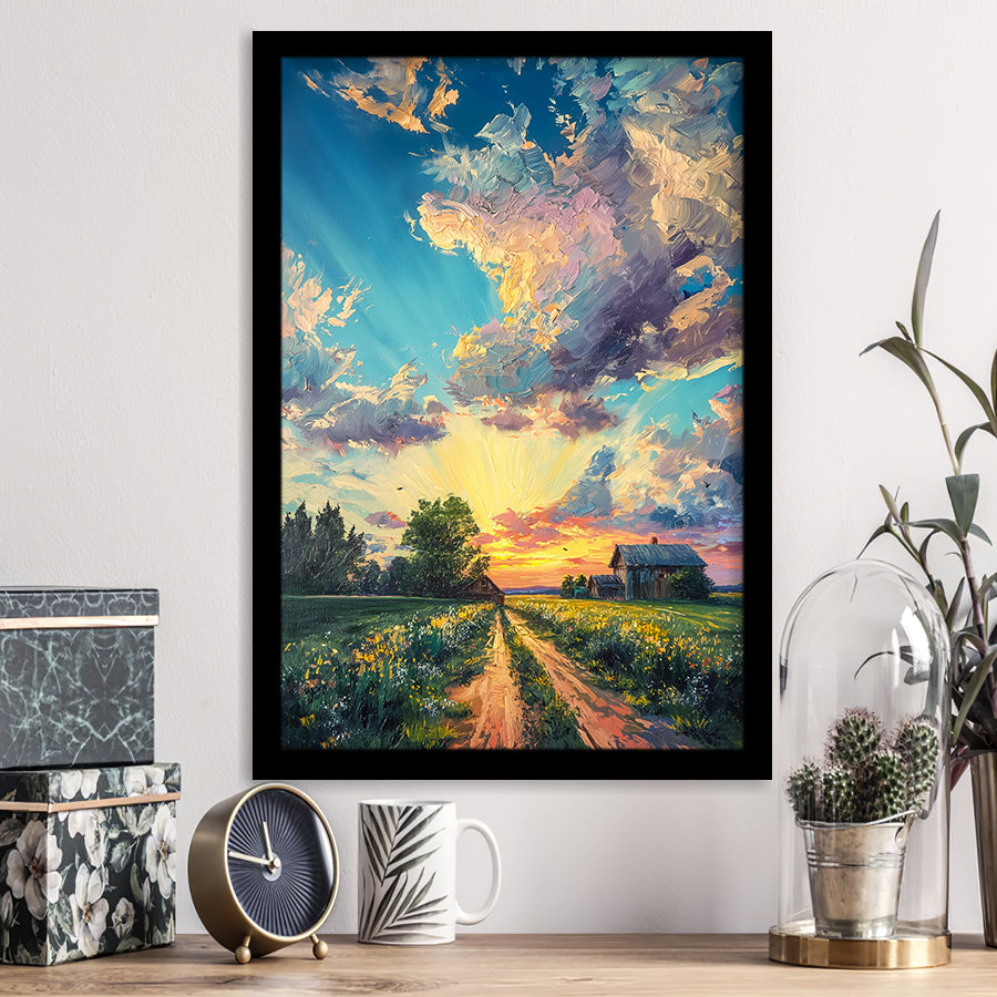 Melancholy Pastel Lemon Clouds in Sunset Garden, Framed Art Prints Wall Art Decor, Framed Picture Print