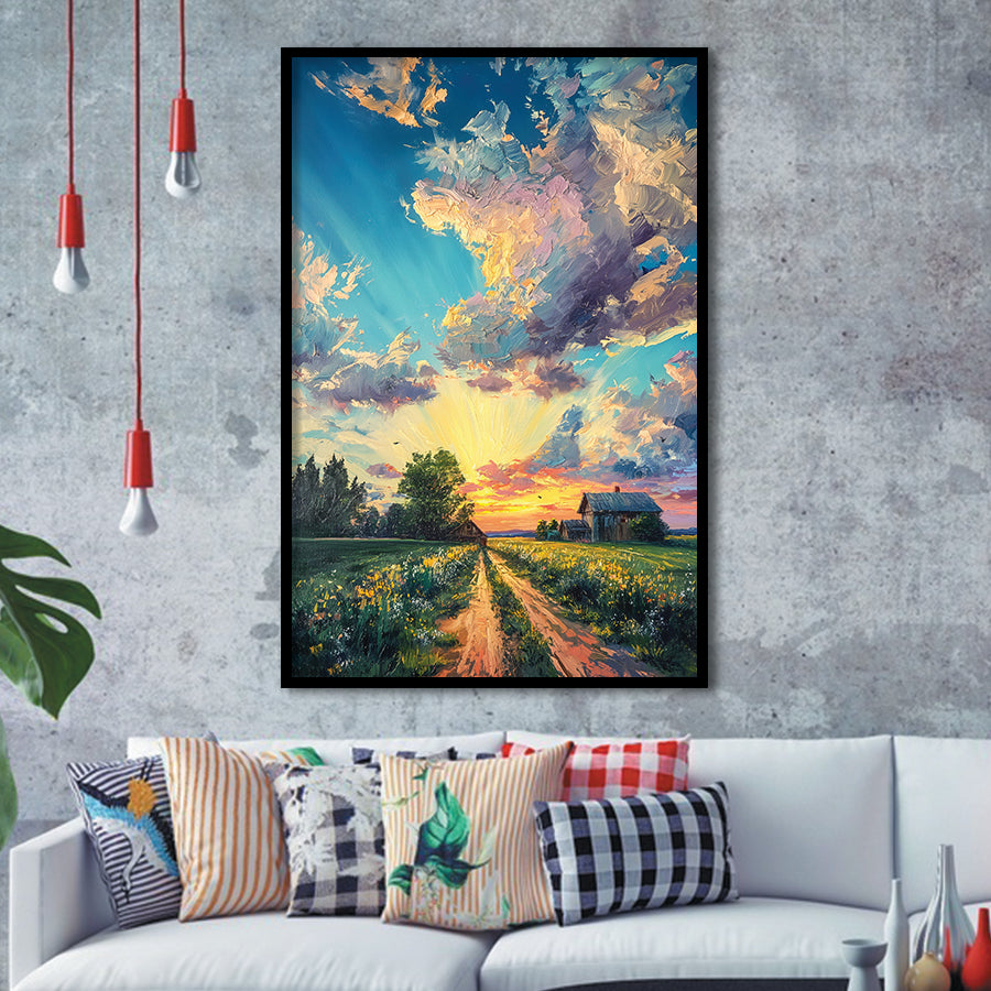 Melancholy Pastel Lemon Clouds in Sunset Garden, Framed Art Prints Wall Art Decor, Framed Picture Print