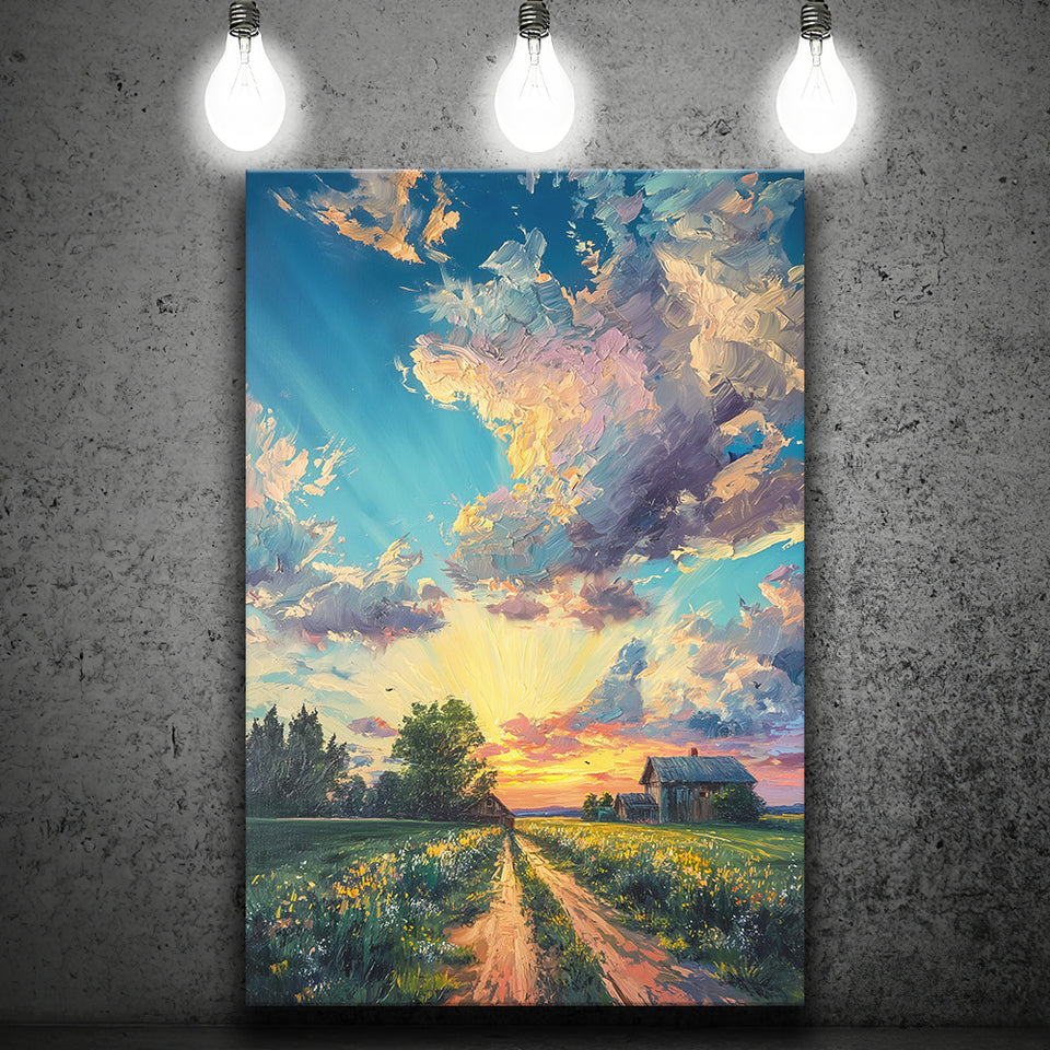 Melancholy Pastel Lemon Clouds in Sunset Garden, Canvas Prints Wall Art Decor, Painting Canvas