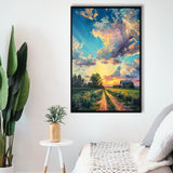 Melancholy Pastel Lemon Clouds in Sunset Garden, Framed Canvas Prints Wall Art Decor, Floating Frame