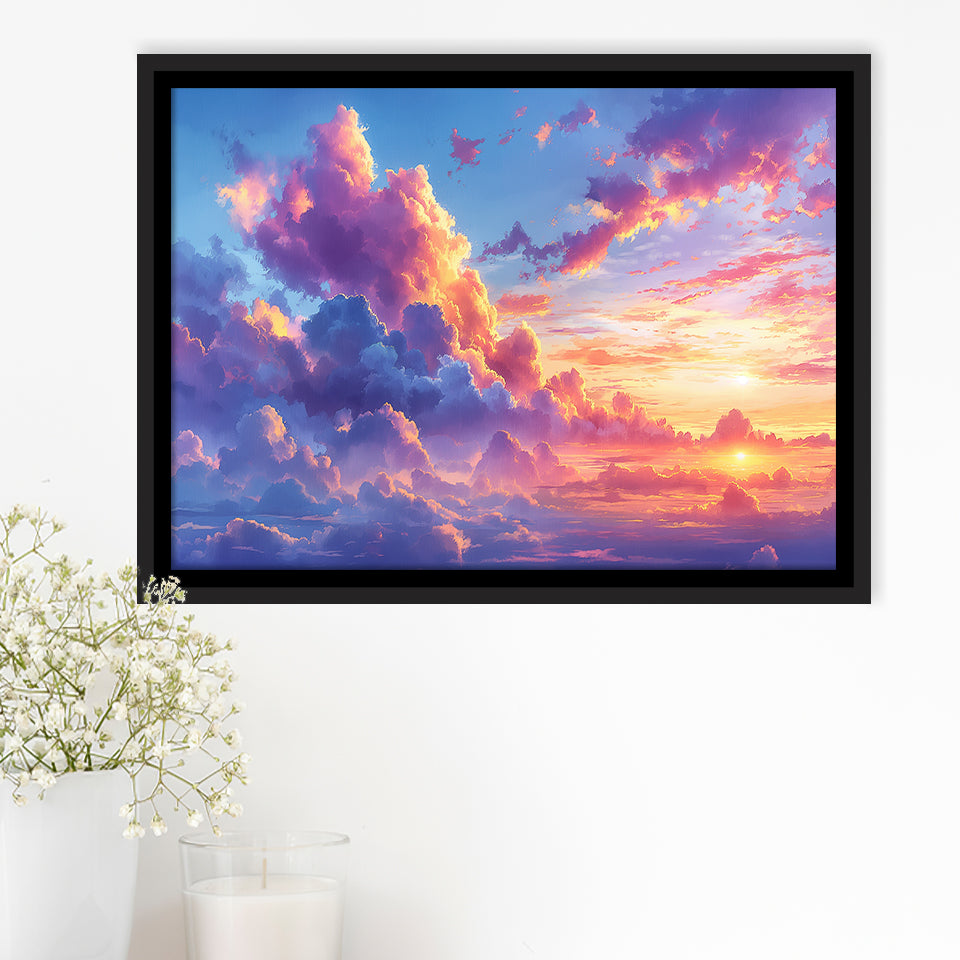 Melancholy Pastel Lemon Pink Clouds, Floating Frame, Framed Canvas Print Wall Art Home Decor