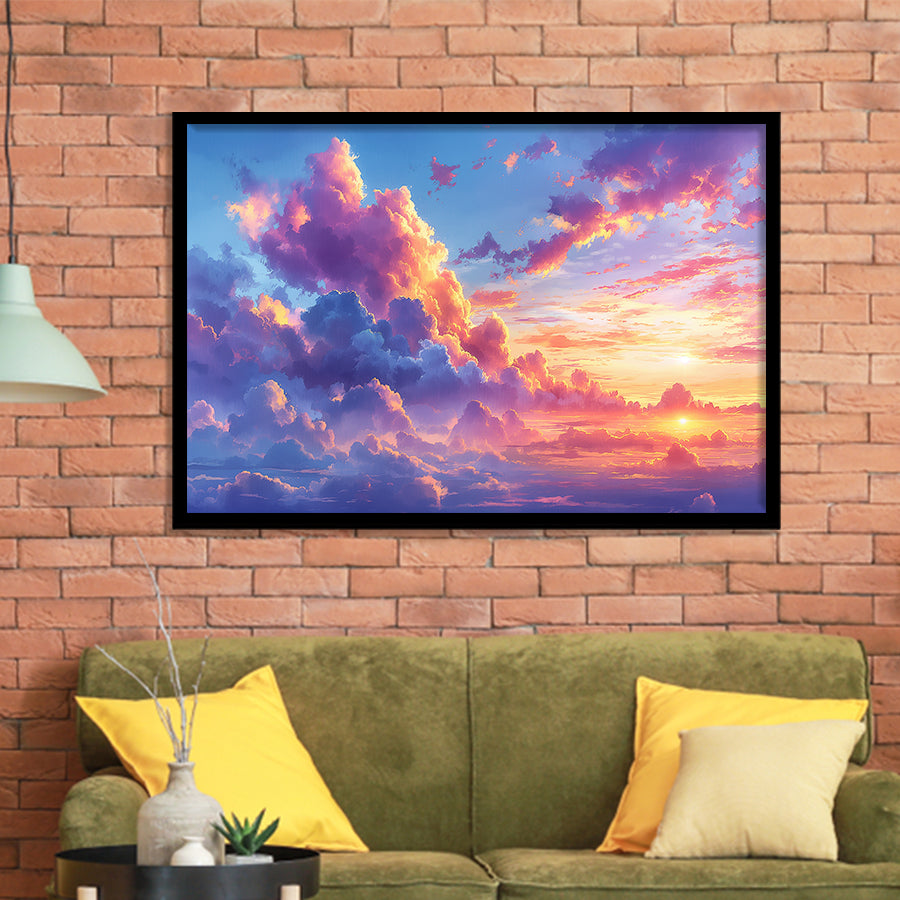 Melancholy Pastel Lemon Pink Clouds, Painting Art, Framed Art Print Wall Art Home Decor
