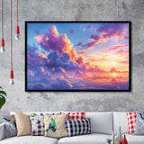 Melancholy Pastel Lemon Pink Clouds, Painting Art, Framed Art Print Wall Art Home Decor