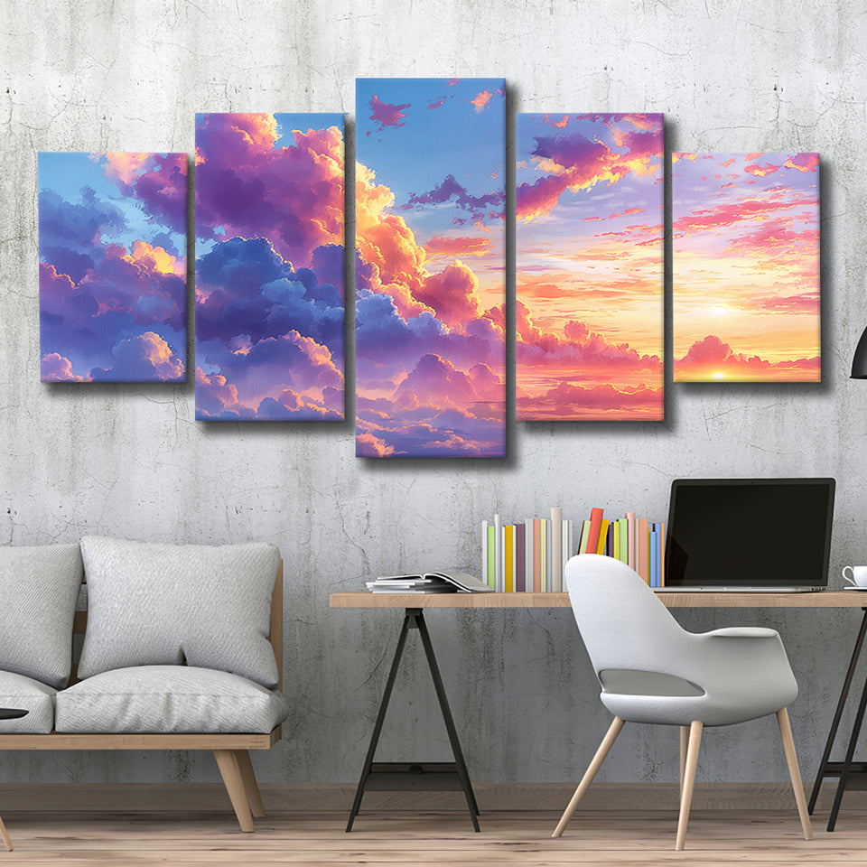 Melancholy Pastel Lemon Pink Clouds, Multi Panel,Mixed Canvas Print Wall Art Decor