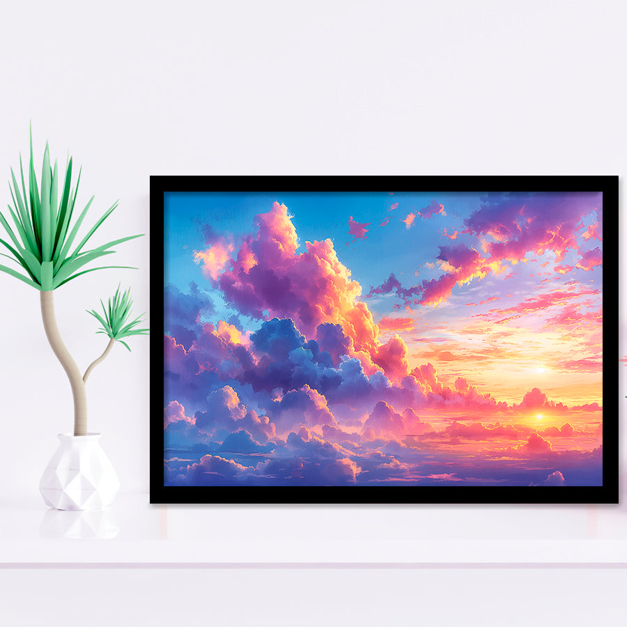 Melancholy Pastel Lemon Pink Clouds, Painting Art, Framed Art Print Wall Art Home Decor