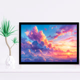 Melancholy Pastel Lemon Pink Clouds, Painting Art, Framed Art Print Wall Art Home Decor