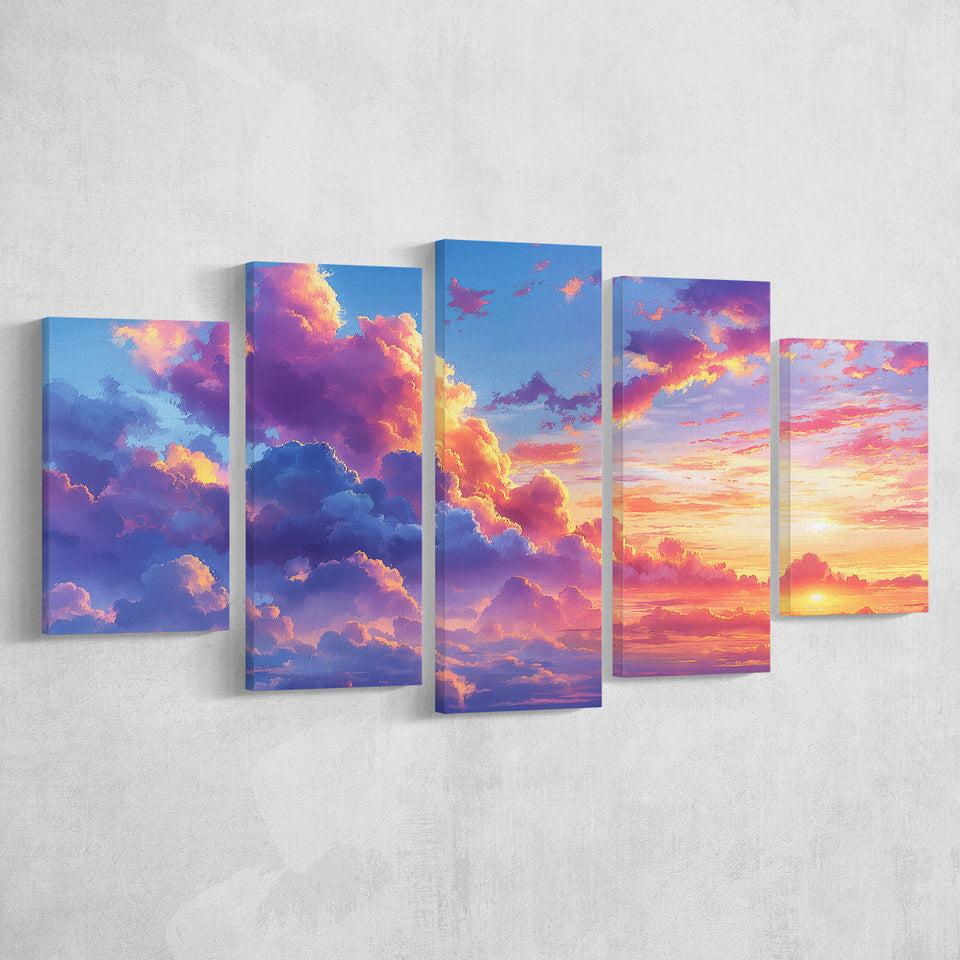 Melancholy Pastel Lemon Pink Clouds, Multi Panel,Mixed Canvas Print Wall Art Decor