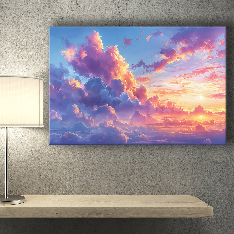 Melancholy Pastel Lemon Pink Clouds, Art Print, Canvas Print Wall Art Home Decor