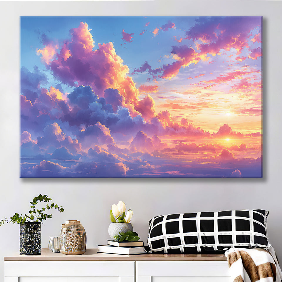 Melancholy Pastel Lemon Pink Clouds, Art Print, Canvas Print Wall Art Home Decor